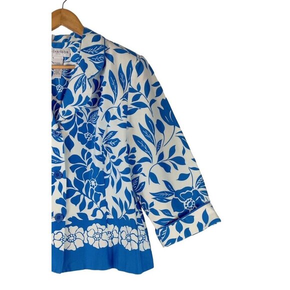 Summer Spring Blazer Jacket Blue White Floral 18 Sag Harbor 3/4 Sleeve Career - Picture 11 of 13